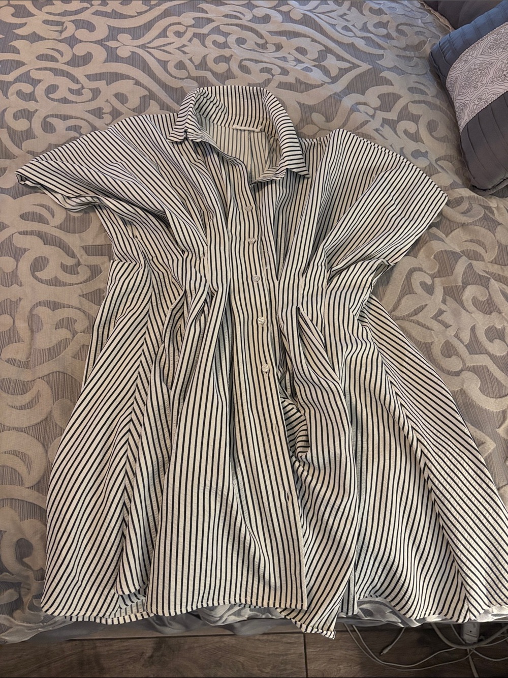 Lush Black and White Striped Shirt Dress